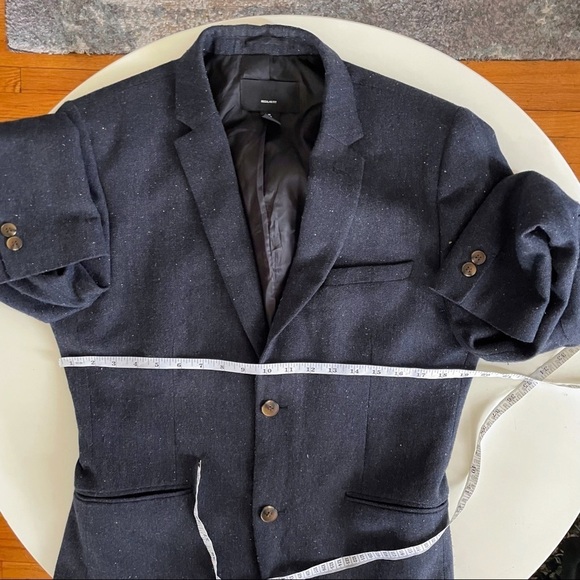 H&M Men’s Regular Fit Wool Blend Blazer Sport Coat Navy Elbow Patch Size 40R - Picture 3 of 10